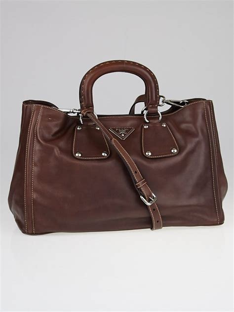 Prada Bn1889 Handbag Leather Nocciolo Brown Used Ladies